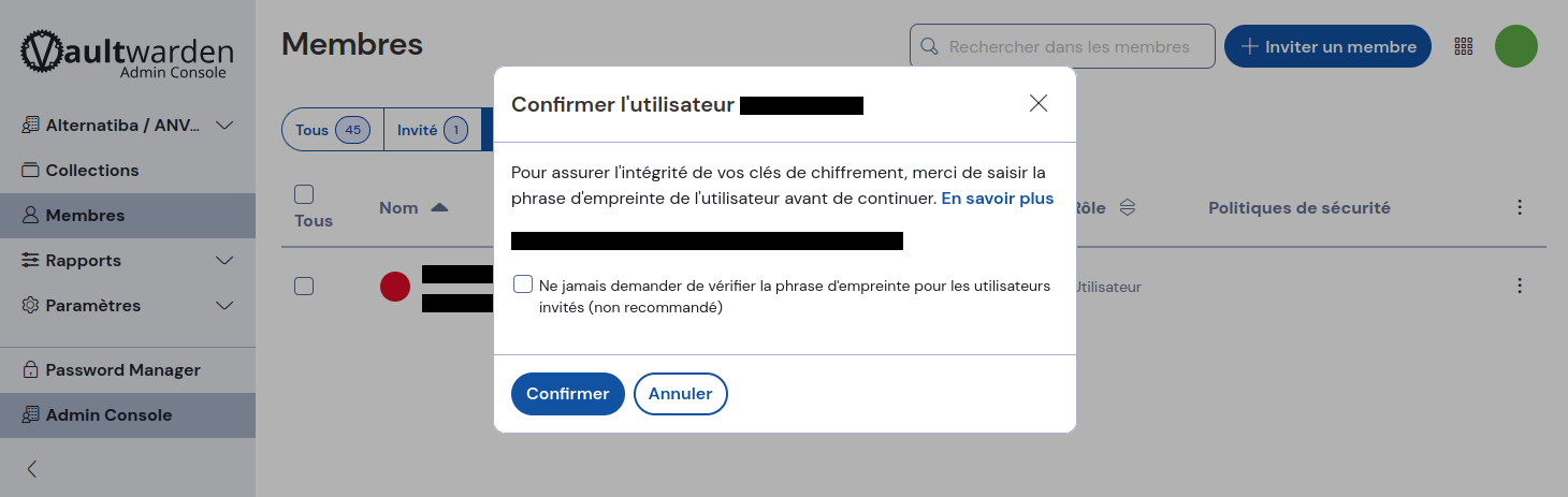 Popup confirmer