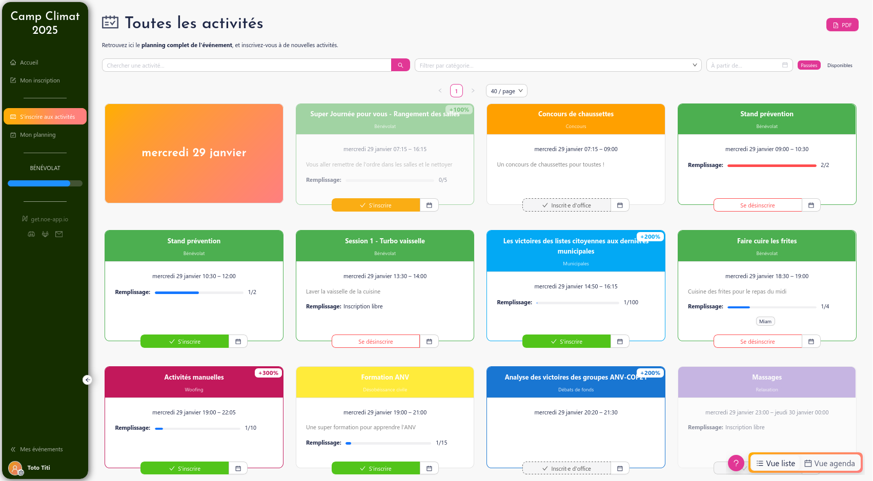 S'inscrire aux activités (bleu)